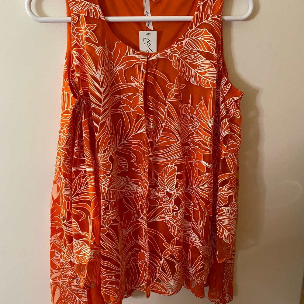 NY Company women’s beautiful orange top split middle handkerchief look Sz XL NWT